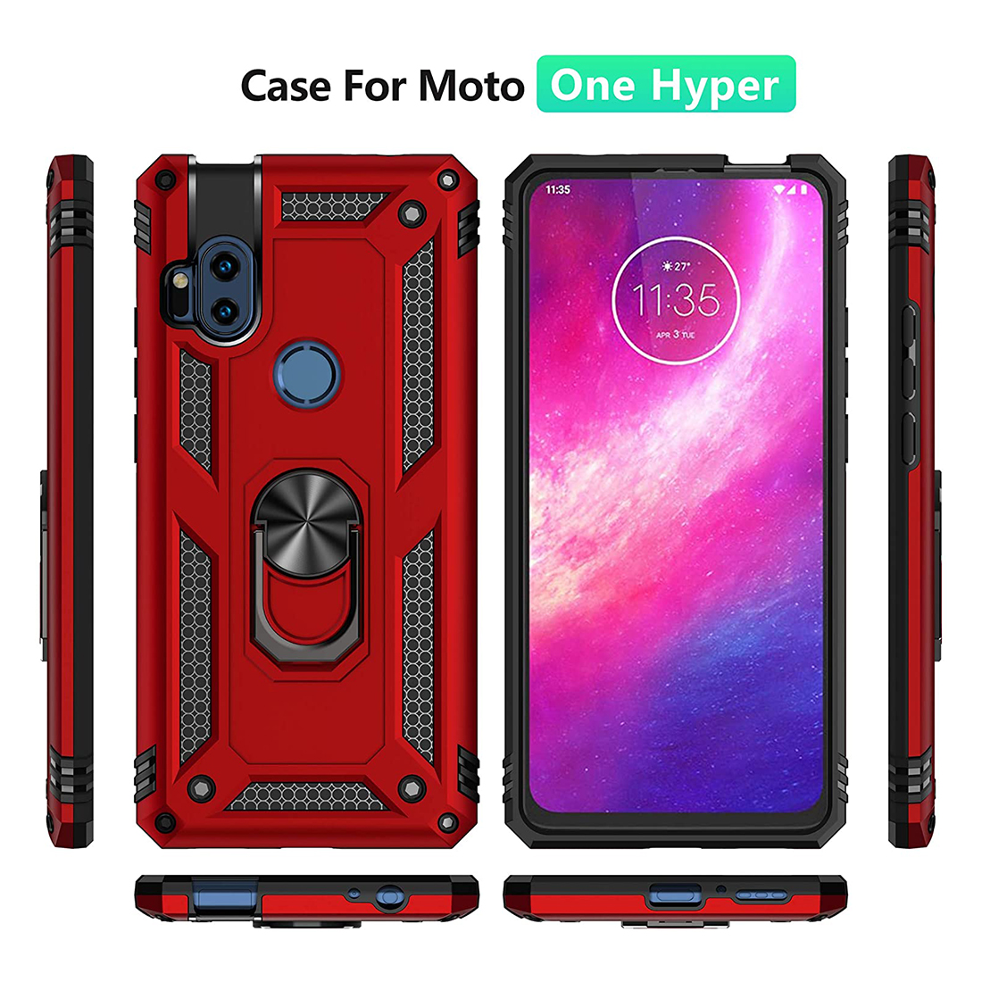 Protectores para celular  para Motorola  One Hyper Funda reforzada con anillo v2 Rojo